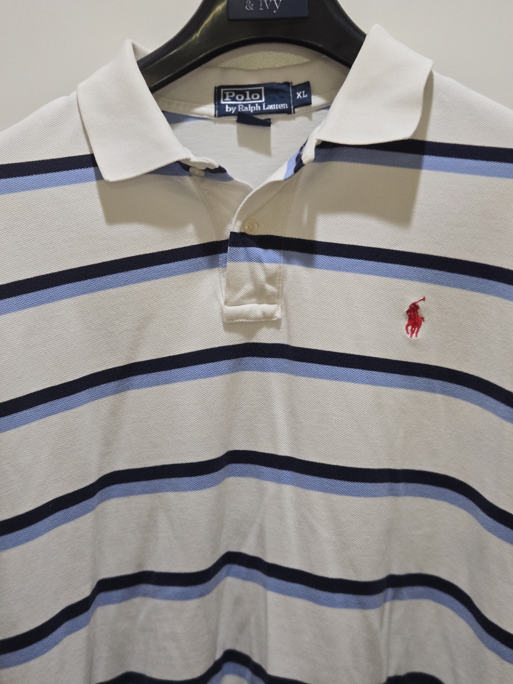 Polo by Ralph Lauren Men’s White & Blue Stripe Polo Shirt - XL